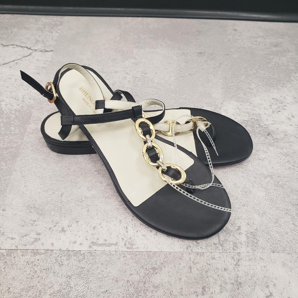 BRUNO MAGLI Marina Leather Embellished Thong Sandal - Black, 40
